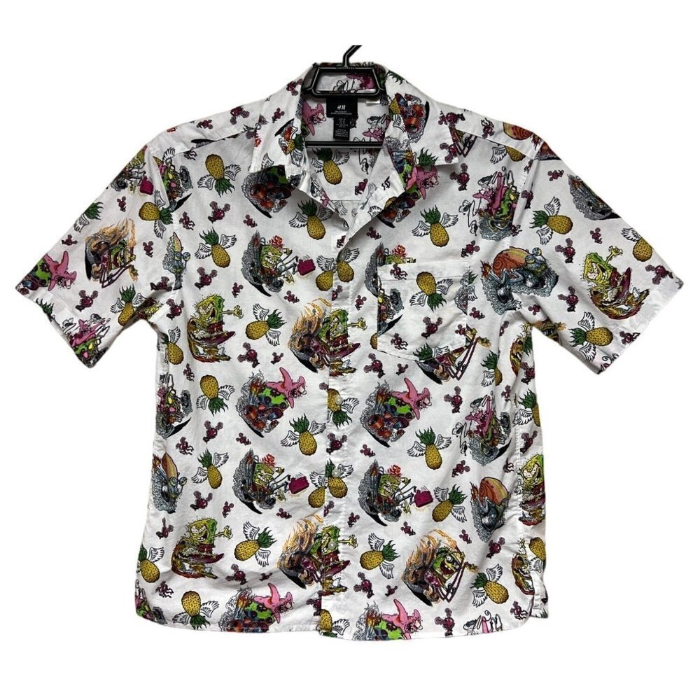 H&M x Nickelodeon Spongebob Hawaiian Tattoo Pineapple Shirt White Men's Medium